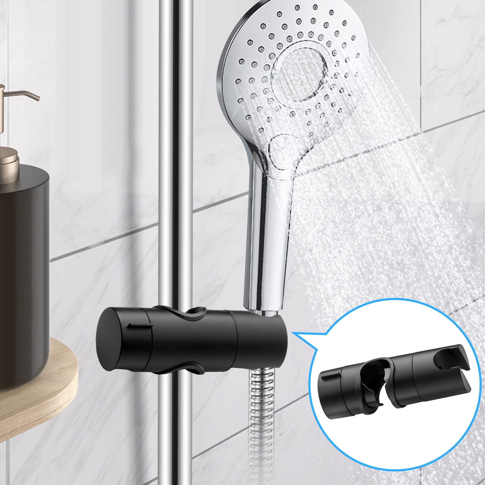 Adjustable Shower Head Holder for Slide Bar,Universal 20-25MM Rail Head Bracket Holder for Slide Bar Slider Clamp Bathroom