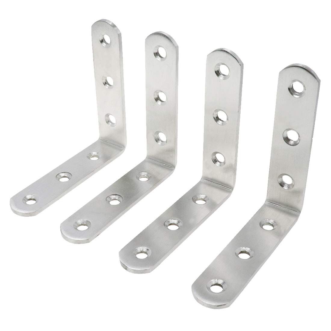 Stainless Steel Shelf Corner Brace Right Angle Brackets L Brackets Corner Brace Angle Joint Fasterner 80mm/3" x 80mm/3" - 4pcs