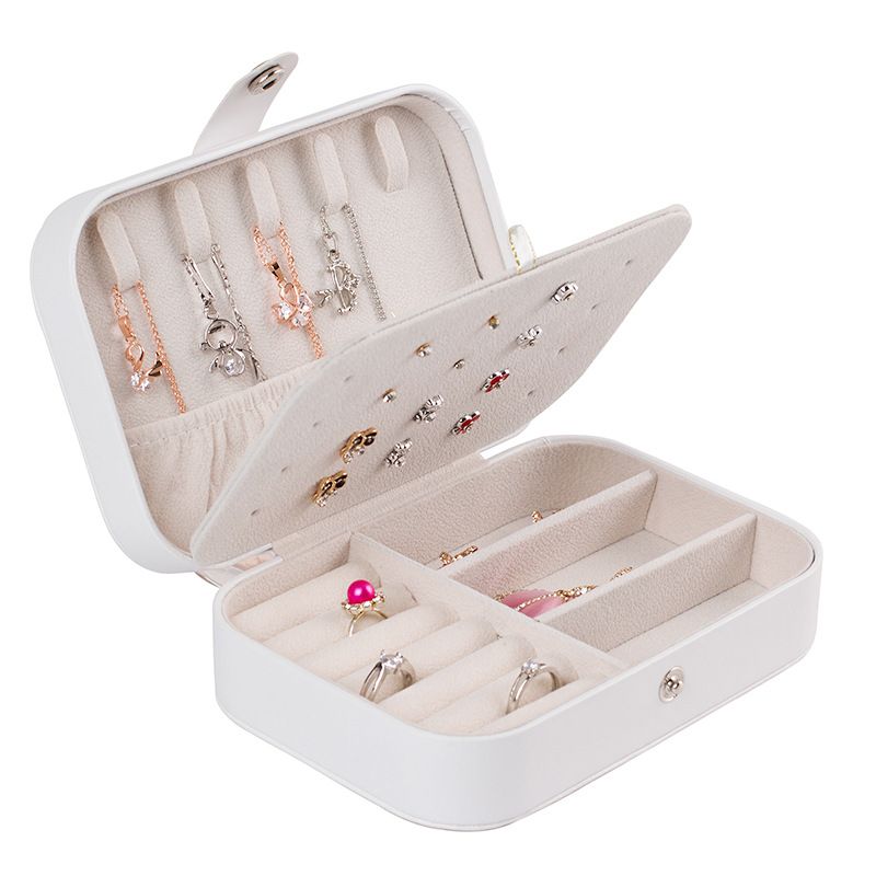 Small Jewelry Box, Travel Jewelry Case Portable Jewelry Organizer Storage for Necklace Earring Rings, Double Layer Leather (2pcs)