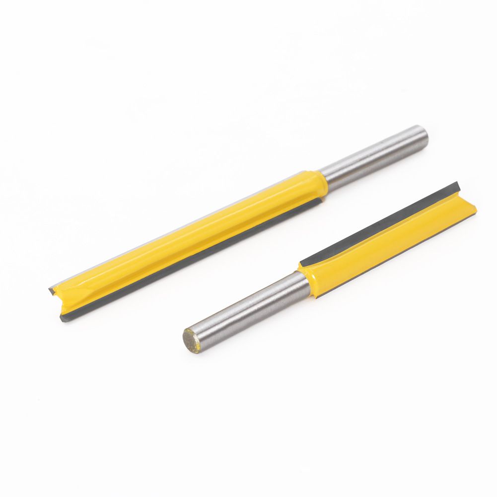 Set of 2 Pieces Extra Long Straight Router Bit Set, 1/4-Inch Shank Double Flute Straight Grooving Bits Trimming Cutter Wood