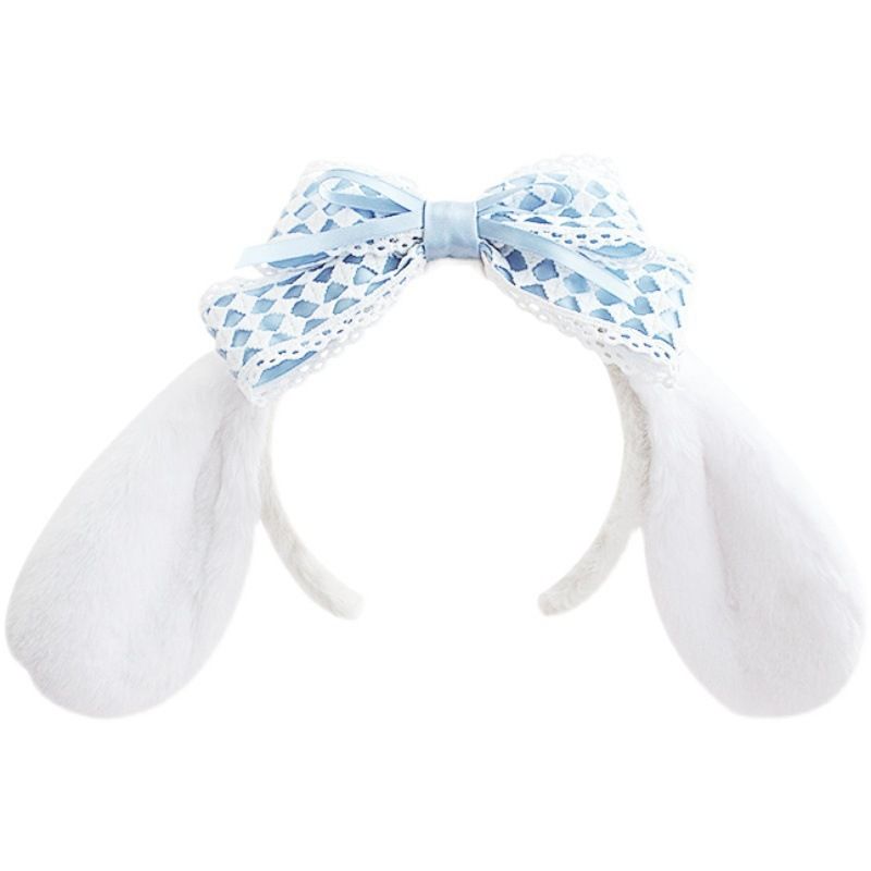 Bunny Ears Headband Furry Rabbit Puppy Dog Ears Headband Cute JK Bowknot Headwear for Facial Makeup Costume