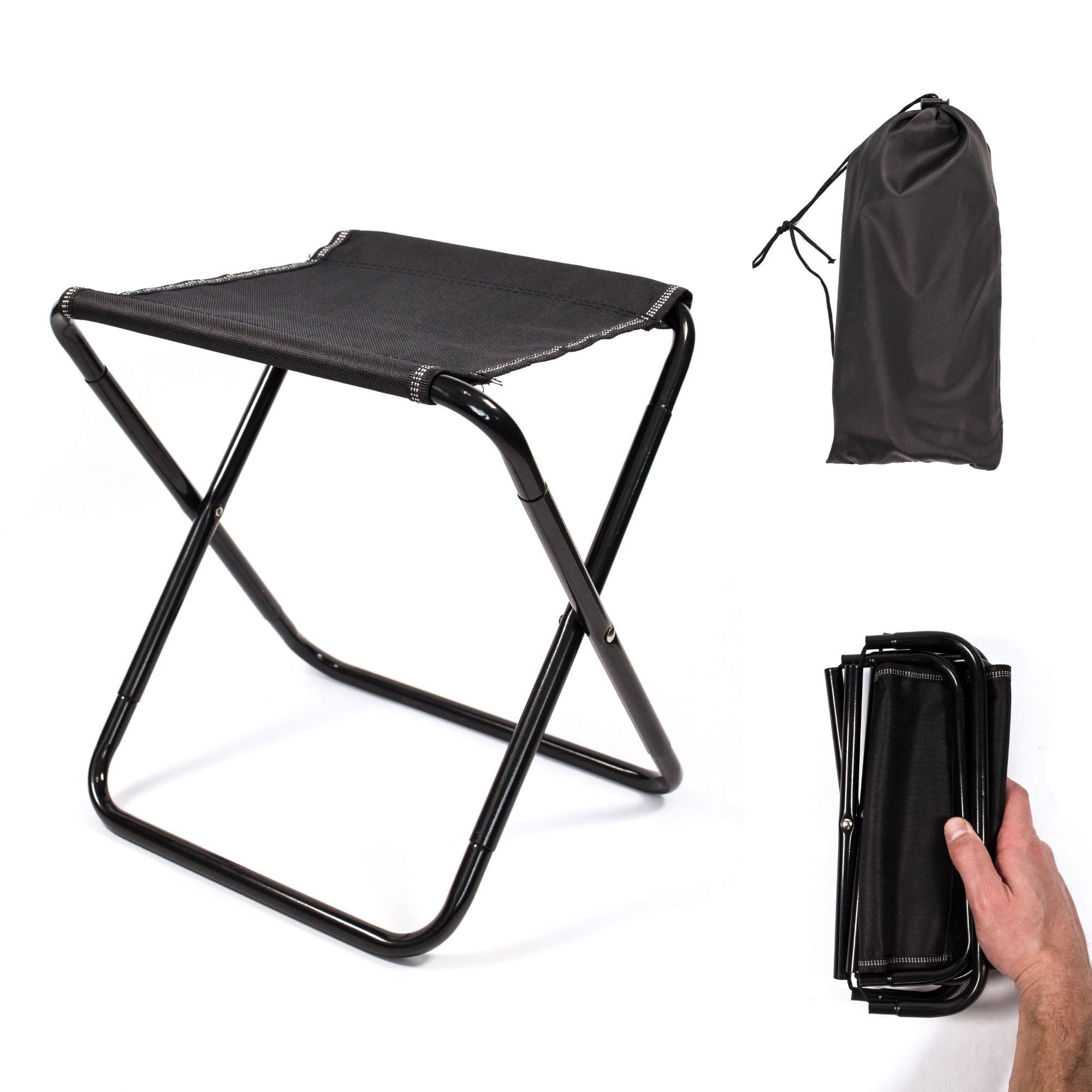 Portable Folding Stool with Storage Bag for Hiking, Fishing, Backpacking, Picnic, Camping, Hunting, Black