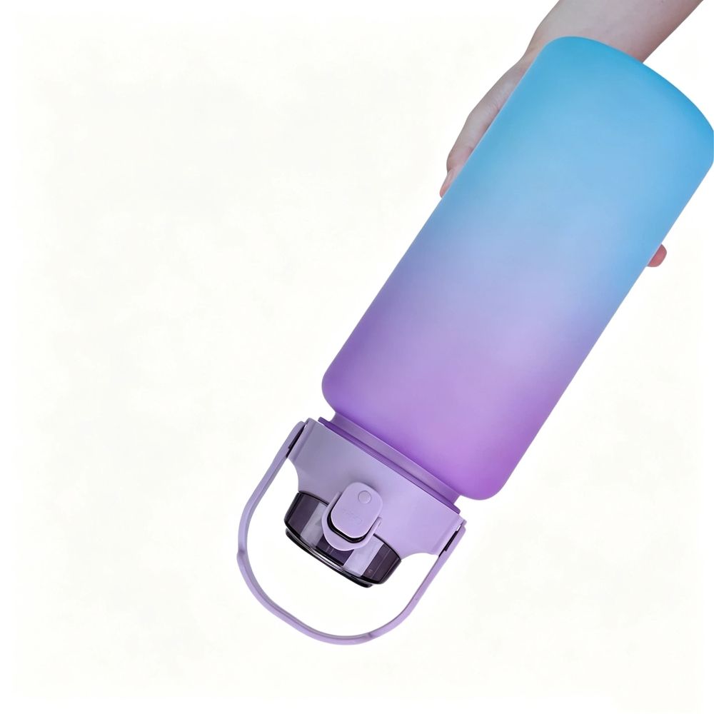 Time Marker & Removable Straw, Handle, BPA Free Leakproof Non-Toxic 2L Large Water Jug for Fitness Gym Outdoor Sports(Purple/Blue)