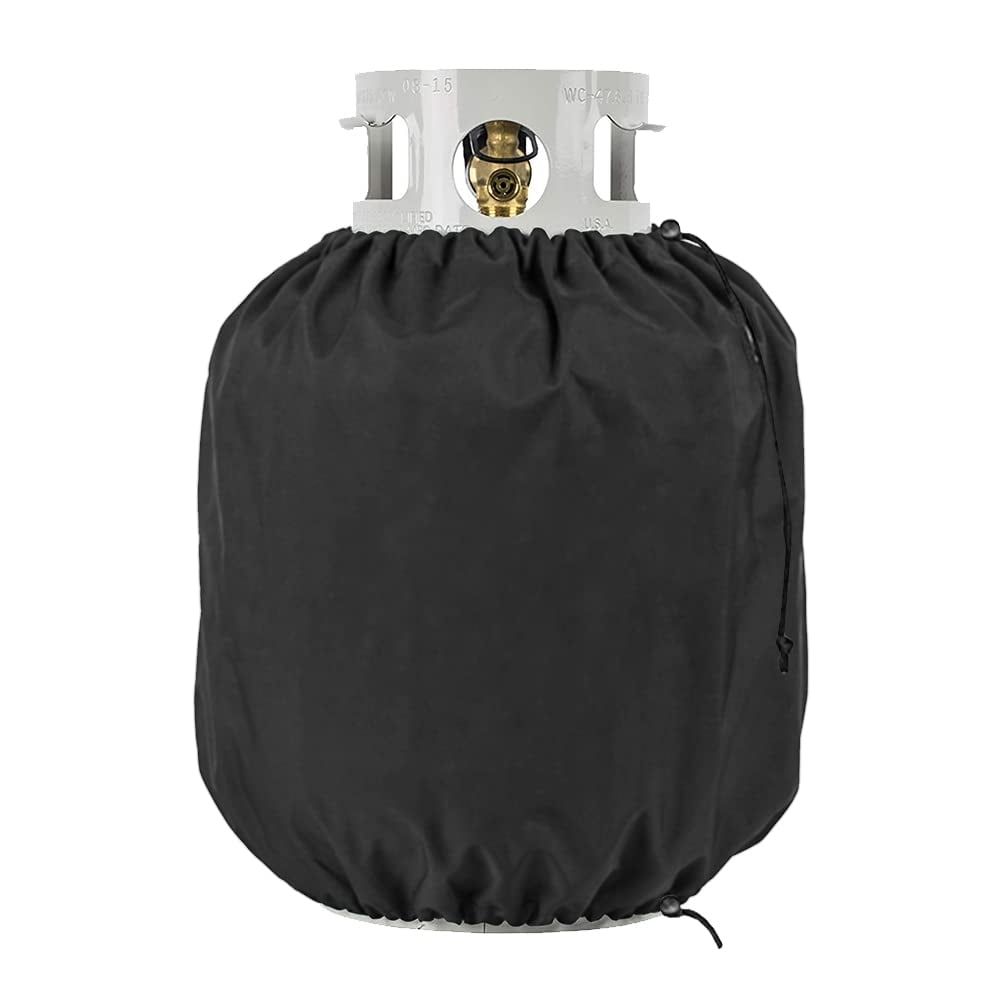 20 lb. Propane Tank Cove, 14 Dia x16.5, Weather Resistant Gas Cylinder Cover with Side Stable Tabletop Feature Waterproof UV Resistant Gas Tank Cover for Outdoor Grill Accessories, Black