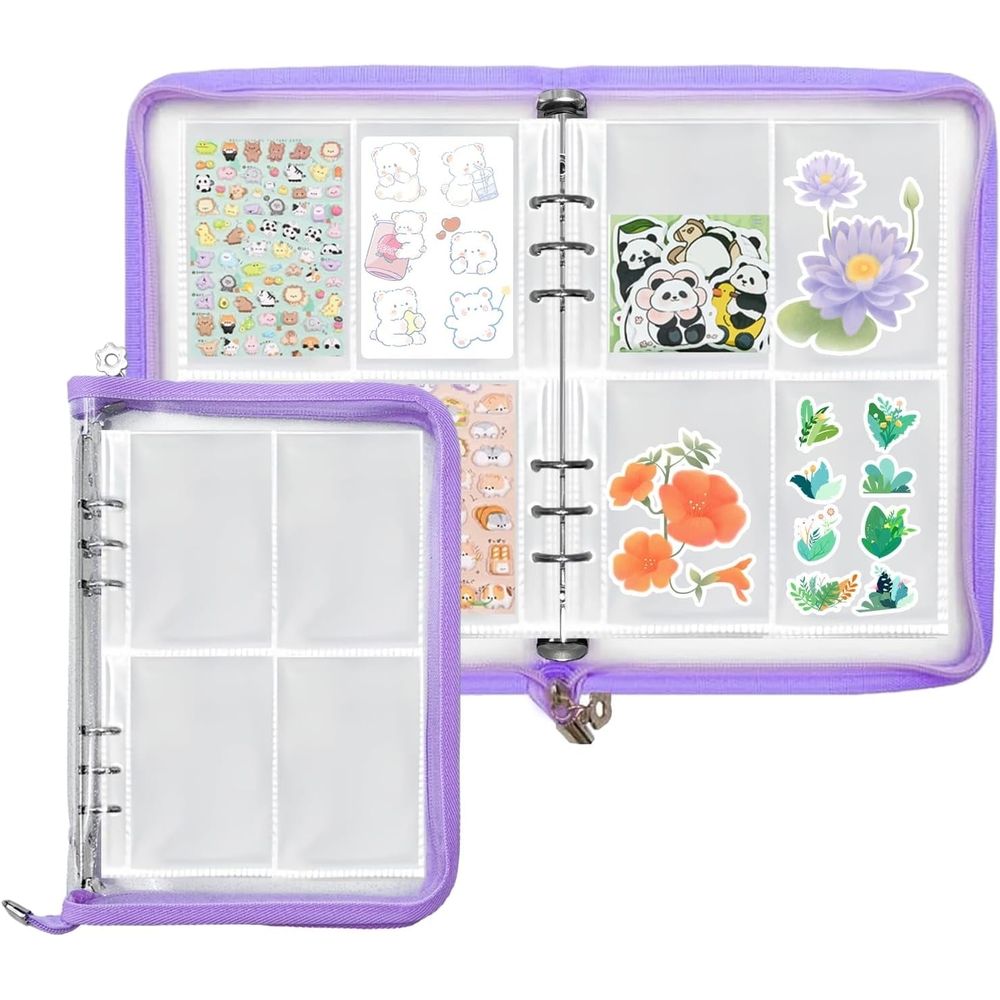 Sticker Organizer Binder Sticker Storage Display Book Reusable Sticker Book Collecting Album Sticker Keeper Holder Organizer with 80 Pockets and Zipper Closure, Sticker Not Included (Purple)