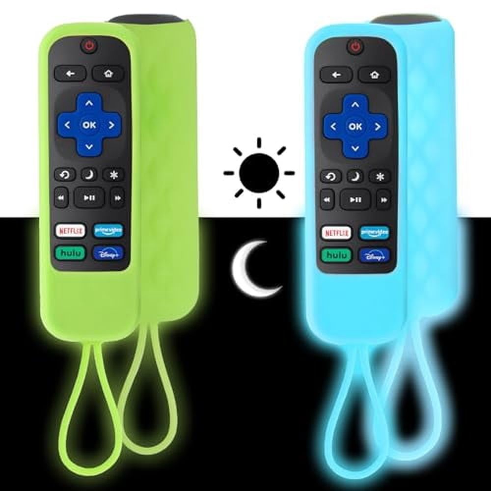 2-piece set - Silicone remote control set - Sleeve leather smart TV control replacement set - Night light (green blue)