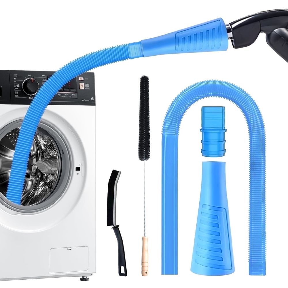 5 Pieces Dryer Vent Cleaner Kit, Dryer Lint Vacuum Attachment and Flexible Dryer Lint Brush,Gap brush， Vacuum Hose Attachment, Blue .