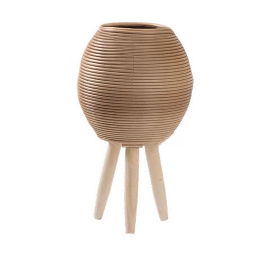 Wicker Plant Stand, Mini Rattan Woven Plant Stand with Wooden Legs for Indoor Plants, Light Brown Basket Plants Holder for Home Office Cafe Decorations