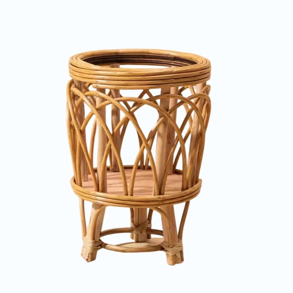 Boho Rattan Plant Stand, Wicker Planter Shelf for Multiple Plants, Mid Century Modern Wooden Flower Pot Holder with Stand, Farmhouse Home Decor for Living Room