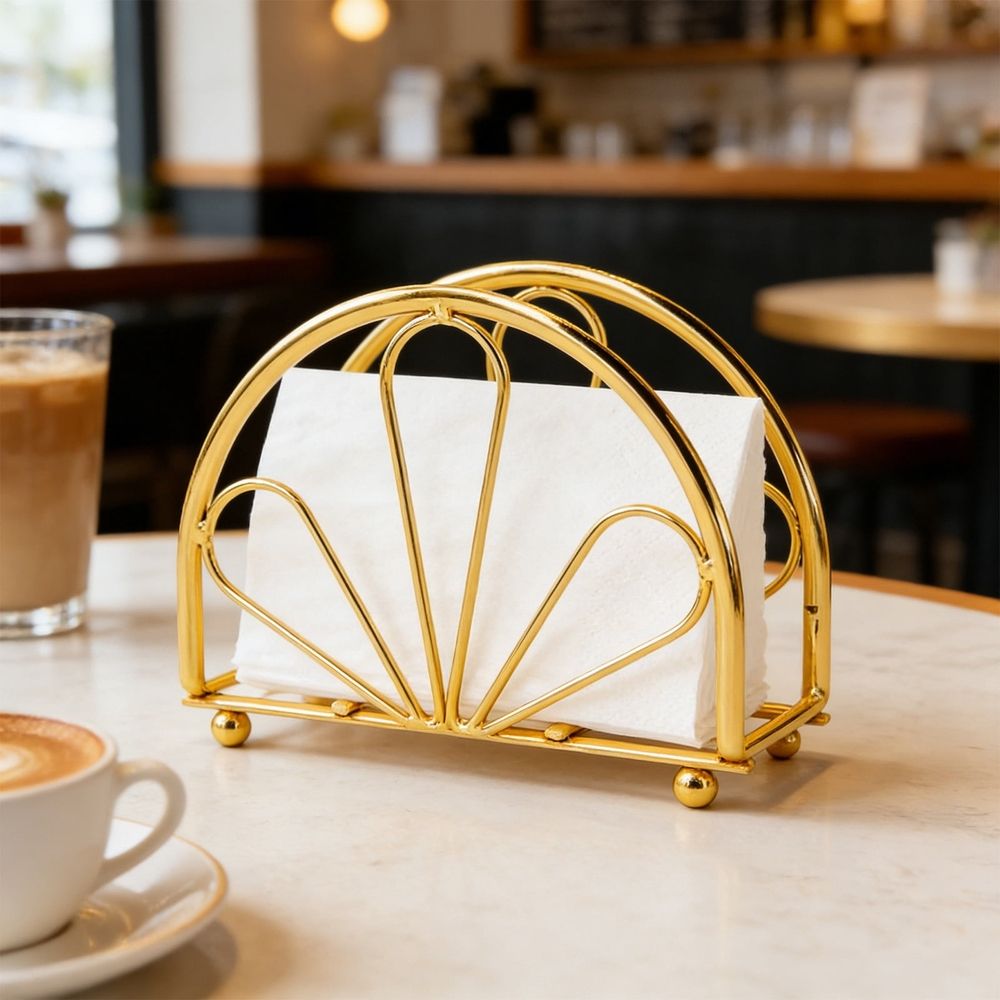 Glass Napkin Holder Half Round Semicircle Design, Luxury Clear Tissue Dispenser for Kitchen Dining Table Decor, 5.12x1.57x3.54in(SilverD)