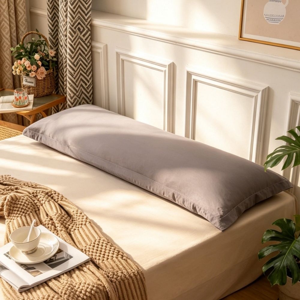 Cotton Linen Body Pillow Cover Soft Breathable Long Pillowcase with Zipper Closure Washable Wrinkle Resistant for Pregnancy Support Bedroom