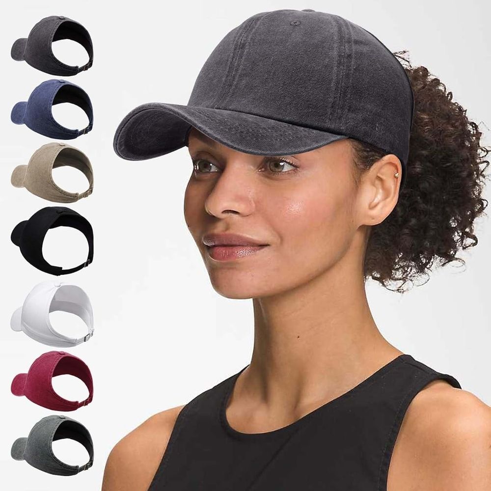 Backless Ponytail Baseball Caps for Women Curly Hair Hats Adjustable Cotton Sun Visor Cap Messy Bun Ponytail Cap