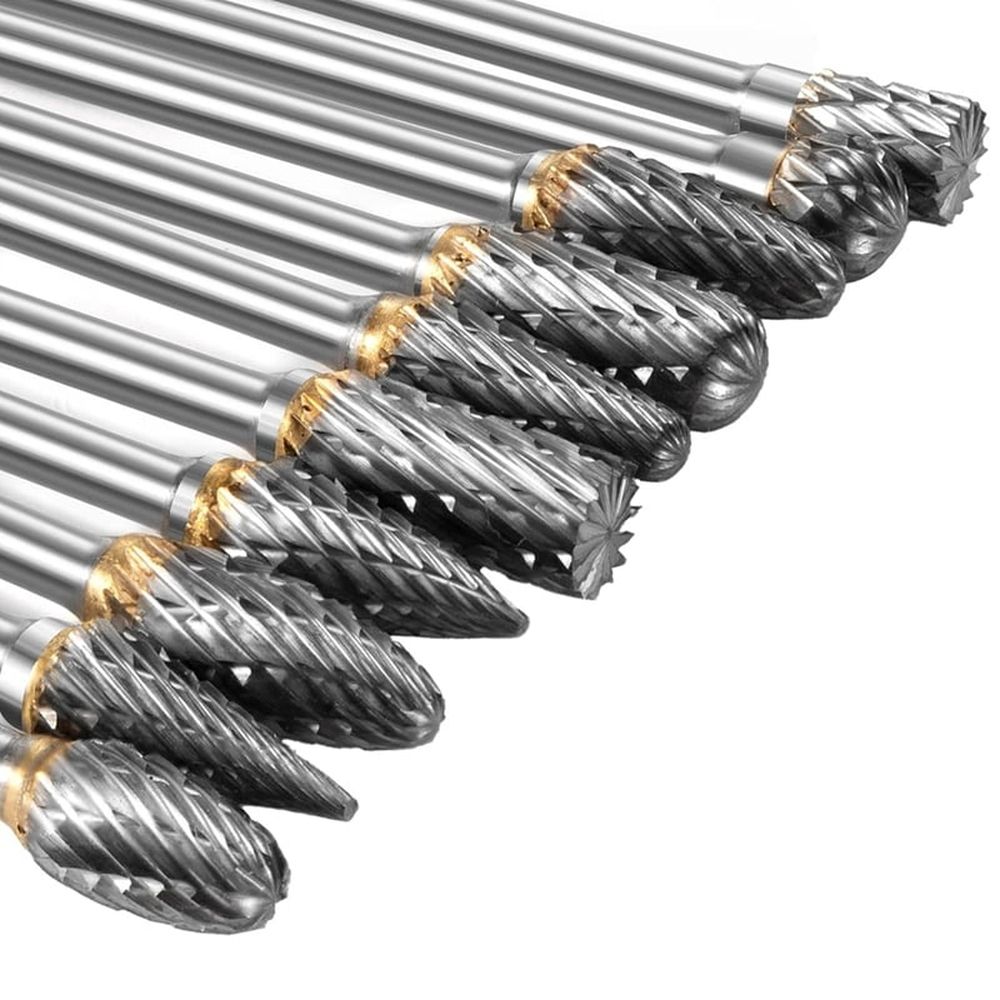 Carbide Burr Set 10Pcs Die Grinder Bits Rotary File Rasp for Attachments Cutting Burrs Metal Grinding Engraving Porting