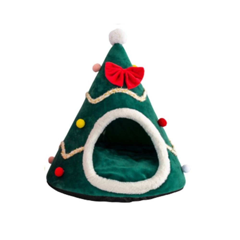 Christmas Tree Dog House, Cozy Dog Cave Pet Sleeping Bed Puppy Tent with Removable Cushion, Pets Bed for Medium Dogs Cats Xmas Decoration, (Green, M Size 17.71in)