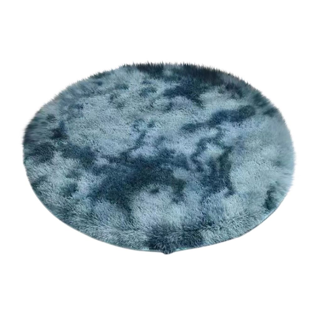 Tie-Dyed Navy Blue Round Rug, Ultra-Soft Plush Modern 2x2 Ft Circle Area Rug for Bedroom, Fluffy Shag Circular Rug for Living Room, Non-Slip Tie-Dyed Rug for Teen's Room Kid's Room