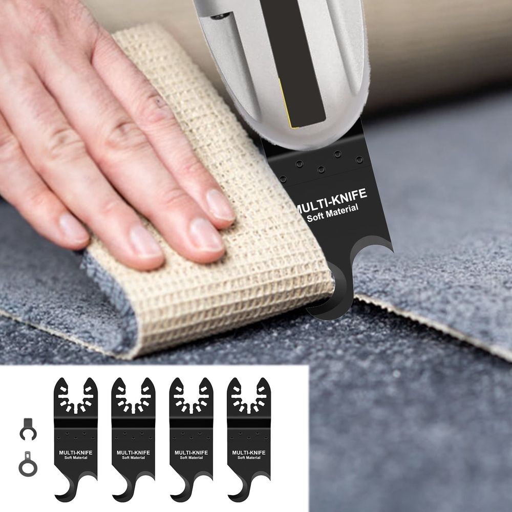 4Pcs Oscillating Saw Blades 1.26*3.74in Oscillating Multi Tool Hook Knife Blade Set High Carbon Steel Universal Blade with 2 Adapter for Cutting Carpet