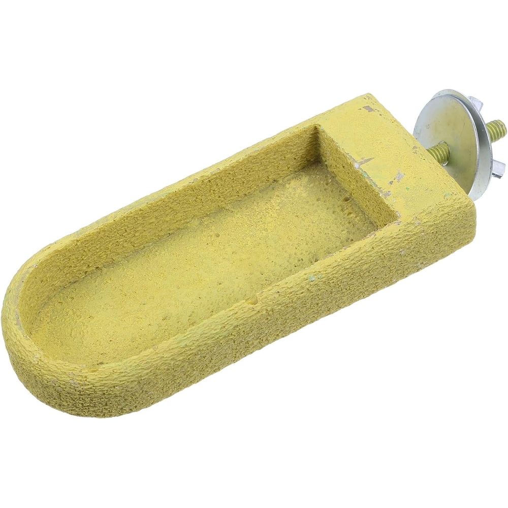Pumice Bird Perch Feeder with Beak Grinding Stone, Built-in Grain Storage, Modular Structure, Wide Base, Yellow Calcium Stone