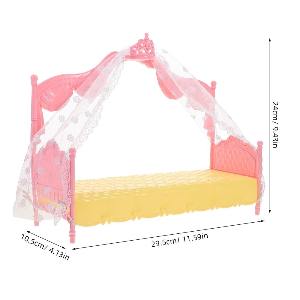 Miniature Plastic Canopy Bed Dollhouse Furniture Bedroom Accessory for Dollhouse Decor 1 Piece
