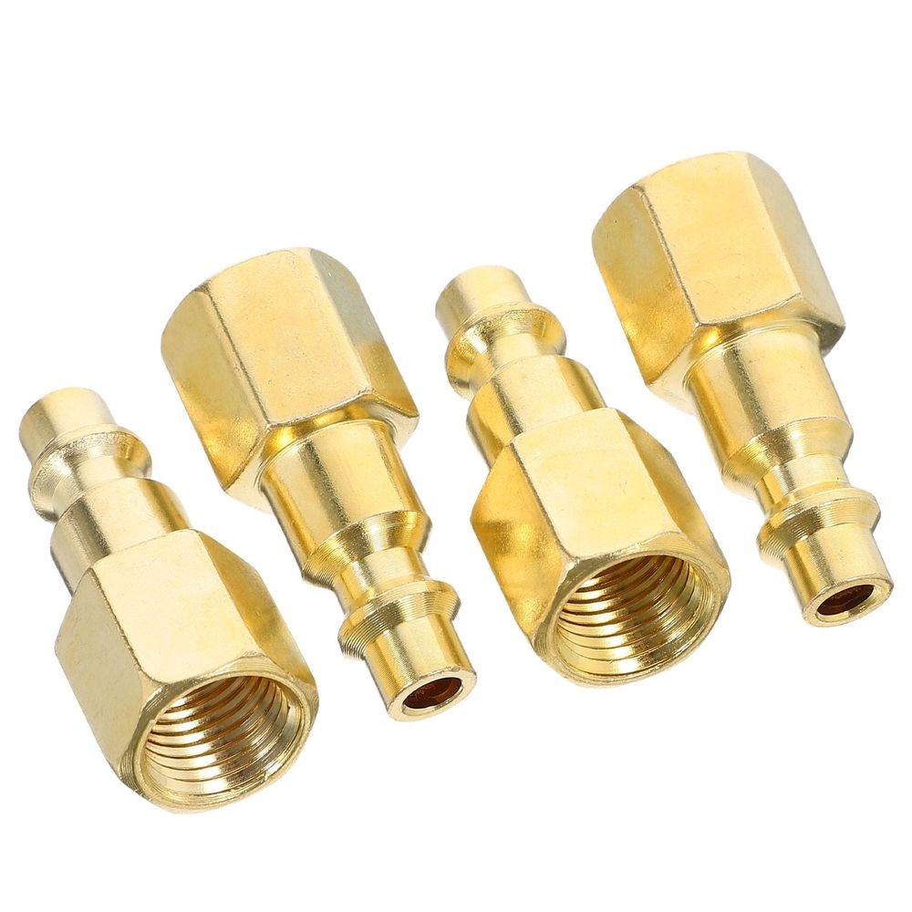 4-Pack Golden Quick Connect Air Hose Fittings for Pneumatic Tools, Replacement, Easy Installation