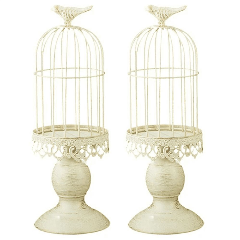 2X Vintage Bird Cage Candle Holder Wedding Table Decoration Props Wedding Decoration Metal Iron Candle Holder,White,S