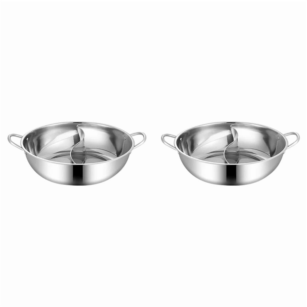 2X Stainless Steel Twin Divided Double Hotpot Cooker Gas Stove Compatible Pot Home Cookware Soup Cooking Pot,32cm
