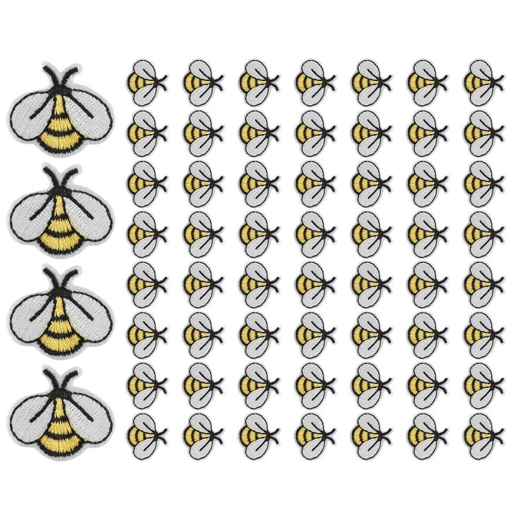 60PCS Bee Embroidered Patches,Cute Bumble Iron on Embroidered Applique Decoration Sewing Patches for Clothes DIY Patches