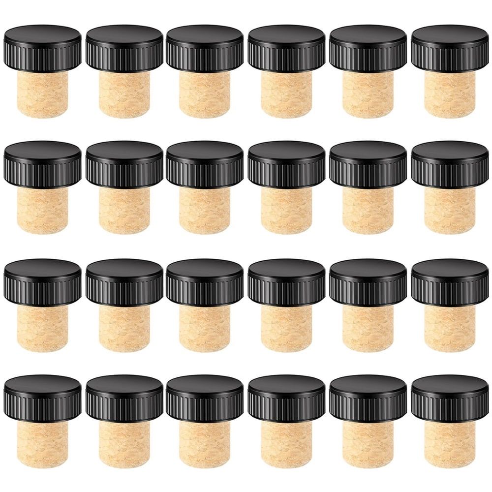 24 Pieces Cork Plugs Cork Stoppers Tasting Corks T-Shape Wine Corks with Top Wooden Wine Bottle 1628