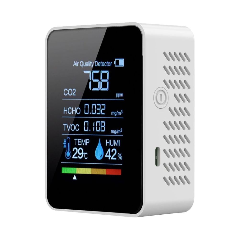 5 in 1 Air Quality Monitors Indoor Air Quality Meter Rechargeable Tester for CO2 TVOC Temperature Humidity Display