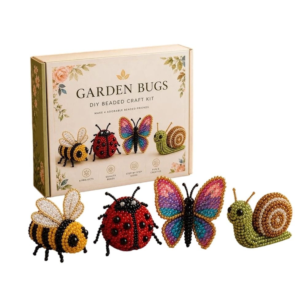 DIY Beaded Craft Kit Garden Bugs Bee Ladybug Butterfly and Snail Designs 3D Insect Beading Set Handcraft Project for Coordination and Creative Skill Development 4PC
