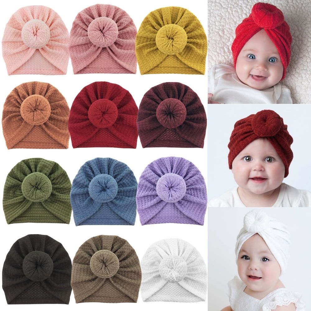 Baby Hats Newborn Baby Girls Turban Hospital Hat Infant Toddler Kid Hat Big Hair Bow Top Knot Head Wrap