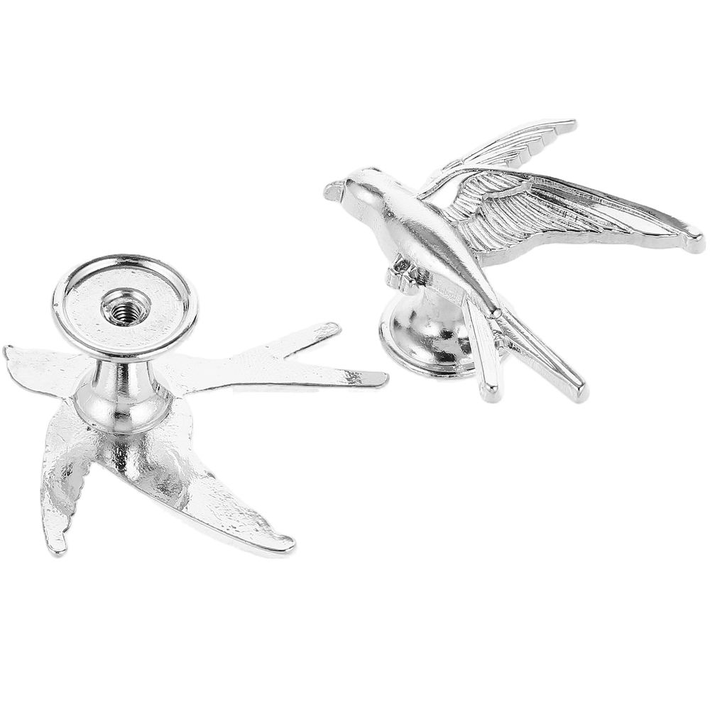 2Pcs Metal Bird Shaped Cabinet Handles Decorative Drawer Knobs Plated Silver