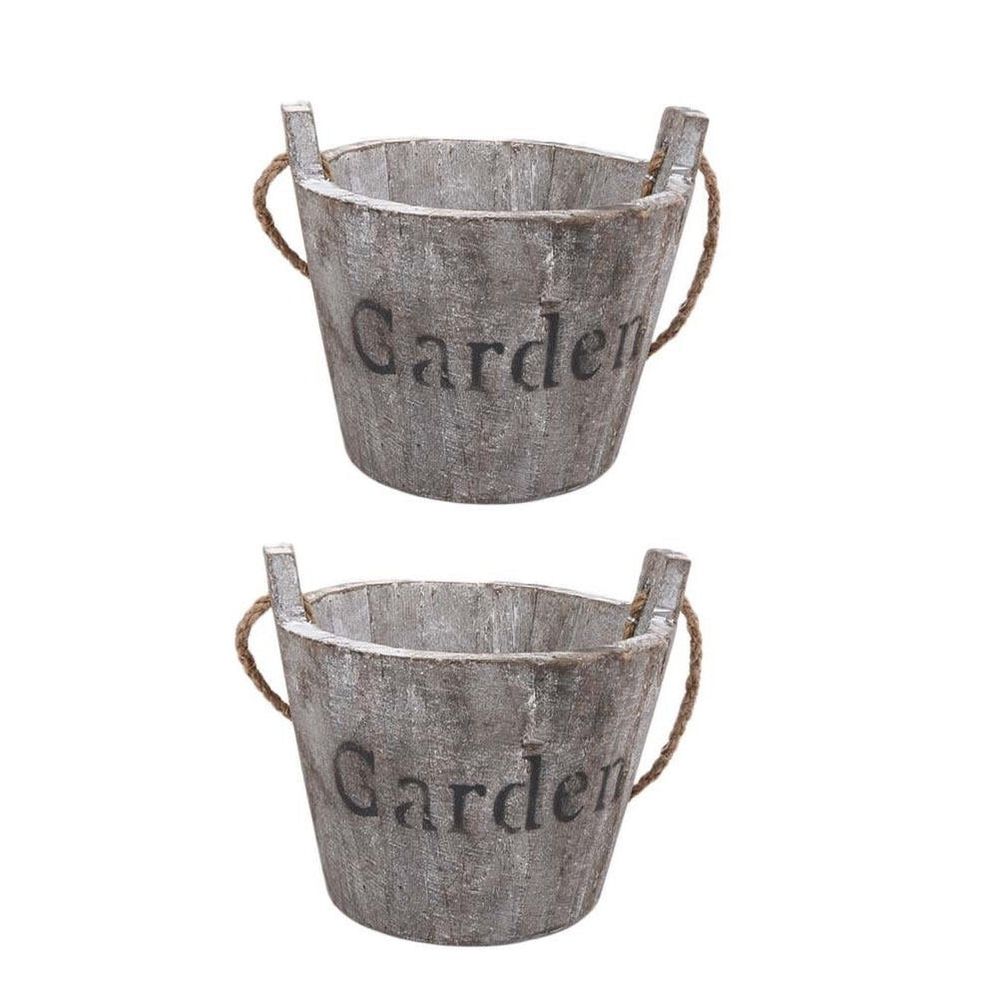 2Pcs Wooden Succulent Planters Coffee Color Artistic Rustic Flower Holders for Home Decor