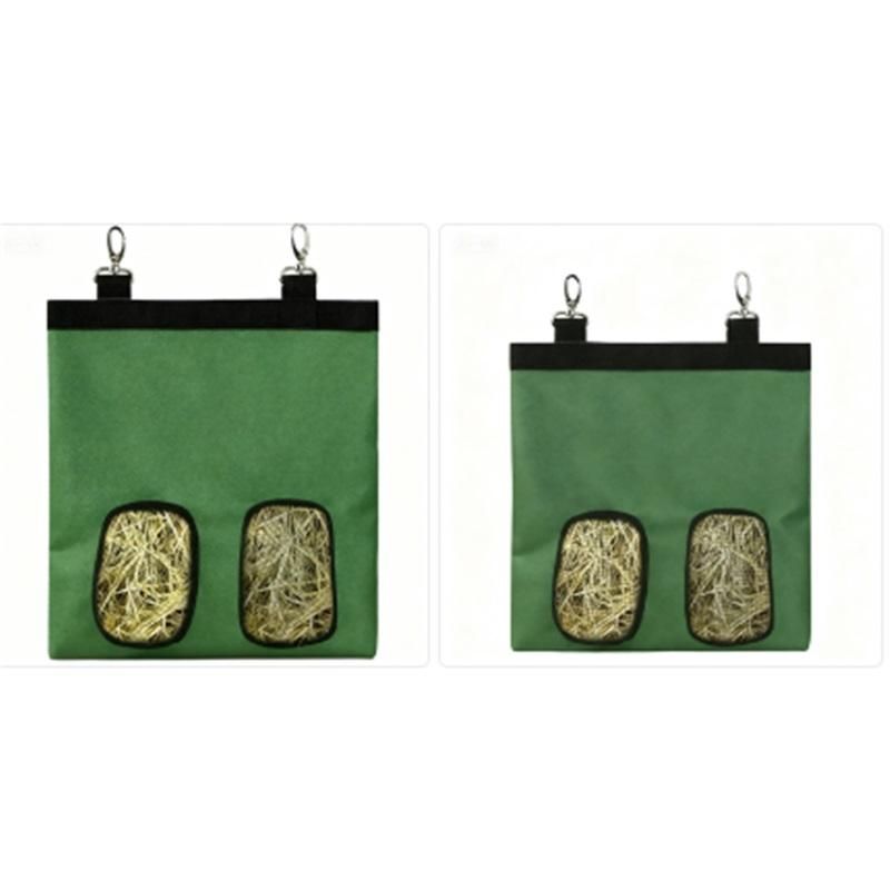 2pcs Rabbit Hay Feeder Bag Guinea Pigs Hanging Hay Rack Manger Holder Dispenser Small Animal Feeder Storage Pouch for Bunny Chinchilla Hamster (Green, 2 Windows)
