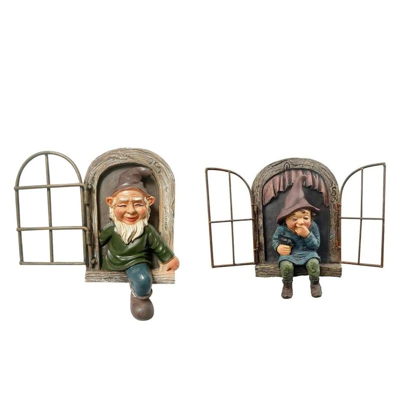 2 Pcs Bits and Pieces Elf Out The Window Yard Decorations Outdoor Tree Faces, 5.9 Inch Tree Hugger Whimsical Yard Decor, Elf, Fairy, Gnome Garden Decorations, Fun Garden Art