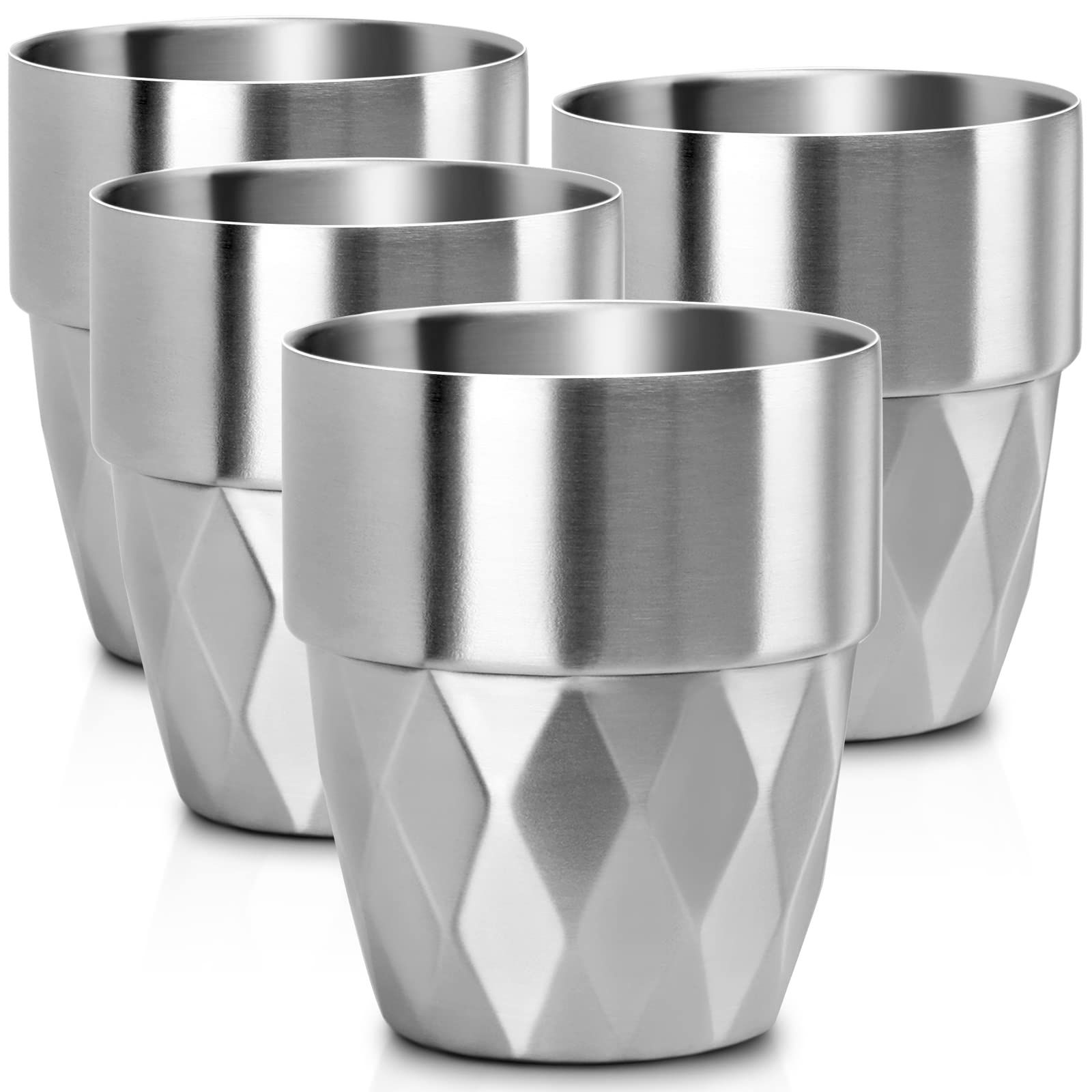 Stainless Steel Cup, 10 oz/300ml Set of 4 Stackable Stainless Steel Insulated Cups, Small Metal Cup Double Wall Tumbler Vacuum Metal Drinking Glasses for Home Restaurant Outdoors Camping Party
