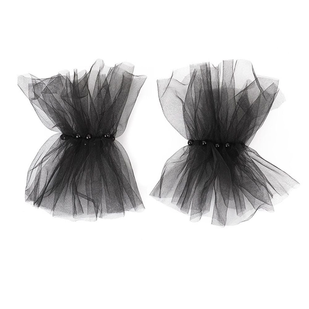 Mesh sleeves, European and American bridal gloves, dark black nail beads, fashionable Halloween accessories（black）