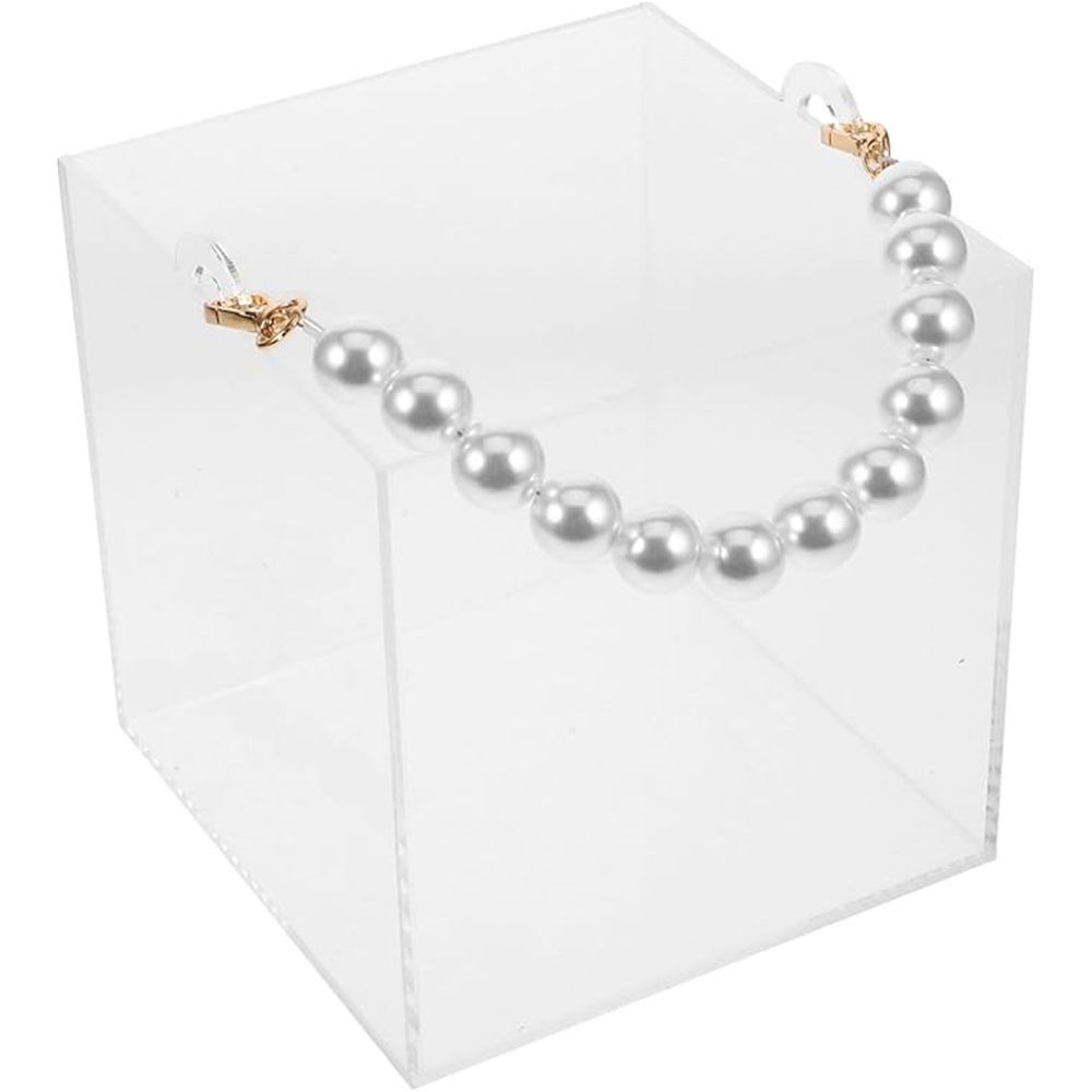 Transparent Wedding Gift Storage Girl's Flower Basket Transparent Flower Basket Wedding Pearl Handle Gift Box (12 * 12 * 12cm)