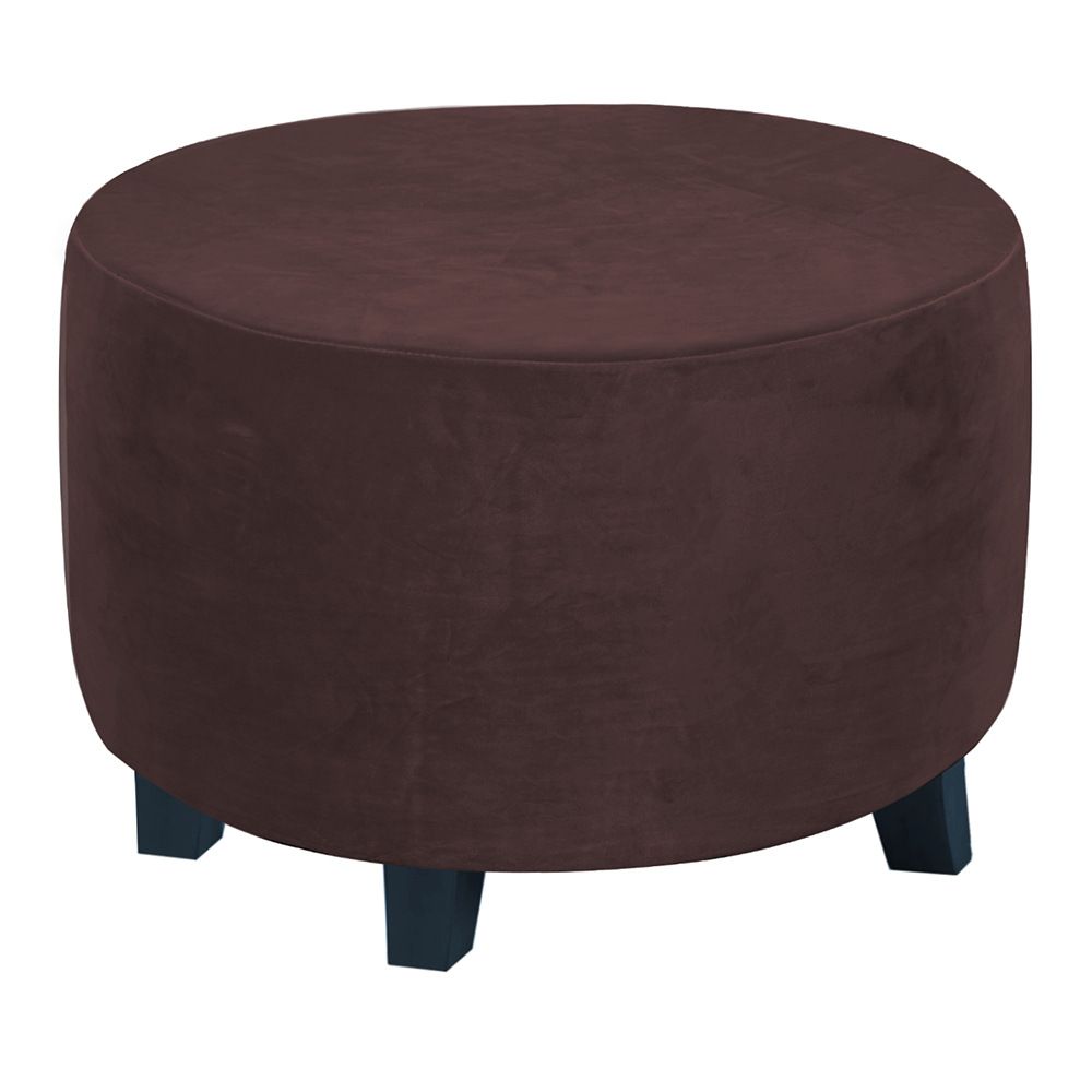 Velvet Round Covers Footstool Protector Covers Storage Stool Covers Stretch with Elastic Bottom, Feature Velvet Fabric (small, brown)