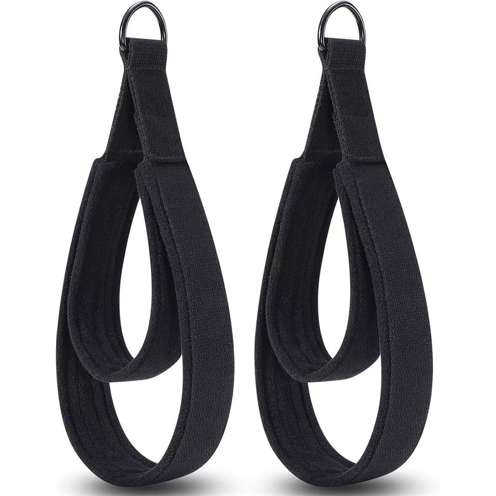 A pair Pilates Straps - Double Loop D-Ring Straps for Reformer, Padded, Home Gym Workout, Cable Accessories, Workout Equipment（black）