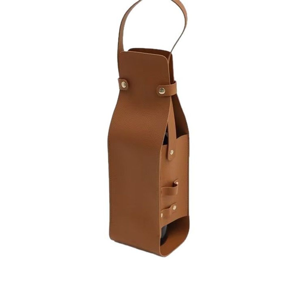 Wine Gift Bag Hide & Drink, Single Bottle Wine Riveted Carrier, Leather Tote Carrier - Brown（only bag）