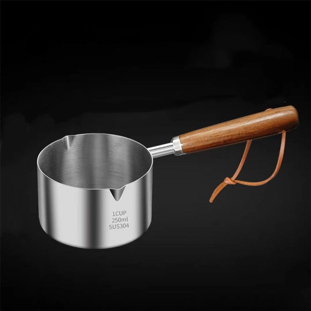 2 pack Mini Sauce Pan Cooking Pot with Wooden Handle, Stainless Steel Small Milk Pan and Butter Warmer, with pour spout,250ml