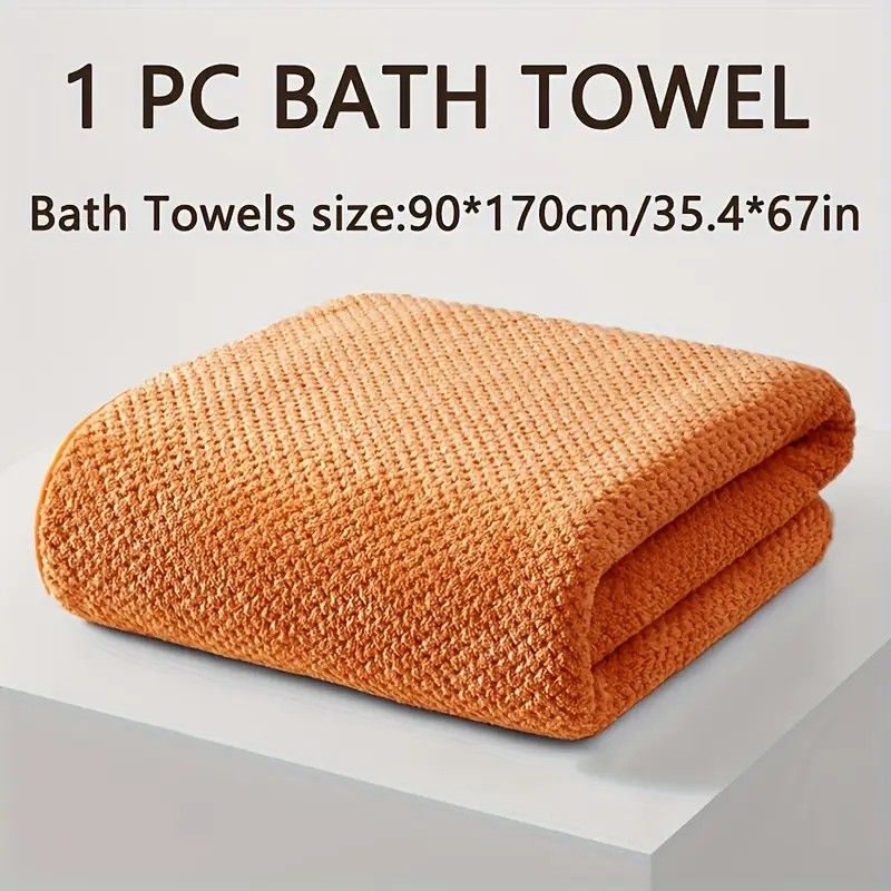Modern Pineapple Grid Design Ultra-Soft Coral Fleece Bath Towel｜90x170cm Extra Thick Strong Absorption, Suitable for Bathroom, Gym, Hotel, and Home Use.(ORANGE)