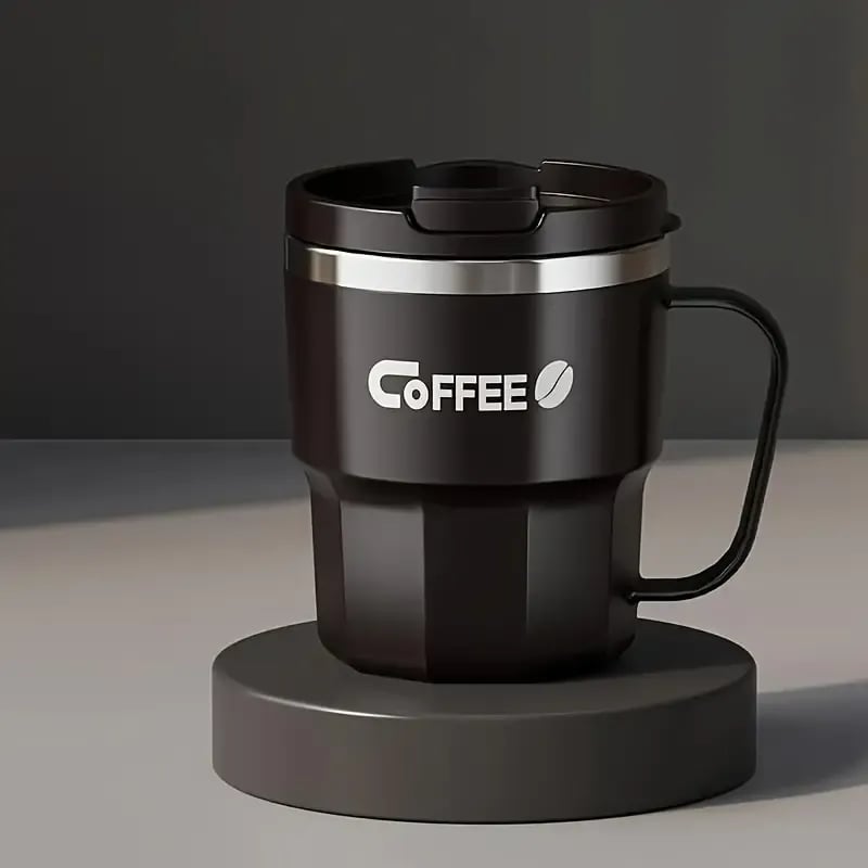 400ml Dual-Drink Coffee Cup: 304 Stainless Steel, Hot/Cold Brew, Switch Between Direct-Sip & Wide-Mouth, Lightweight & Leak-Proof for On-the-Go./BLACK