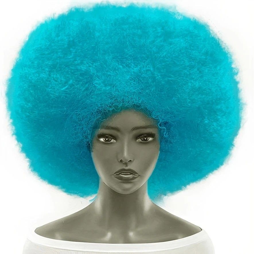 70s Fun Big Elastic Fluffy Afro Wig - High-quality Synthetic Short Curly Twisted Braid Wig for Cosplay and Daily Parties - Premium Fashion Wig（azure)