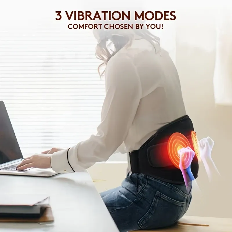 【Dual-Core Power & Red Light Heat】Wireless Heating Massage Waist Belt, 2000mAh Li-Polymer Battery USB Rechargeable, 3 Heat Levels & Dual Motor Vibration Massage, Breathable Mesh Fabric, Cordless Design, Adjustable Strap(black)