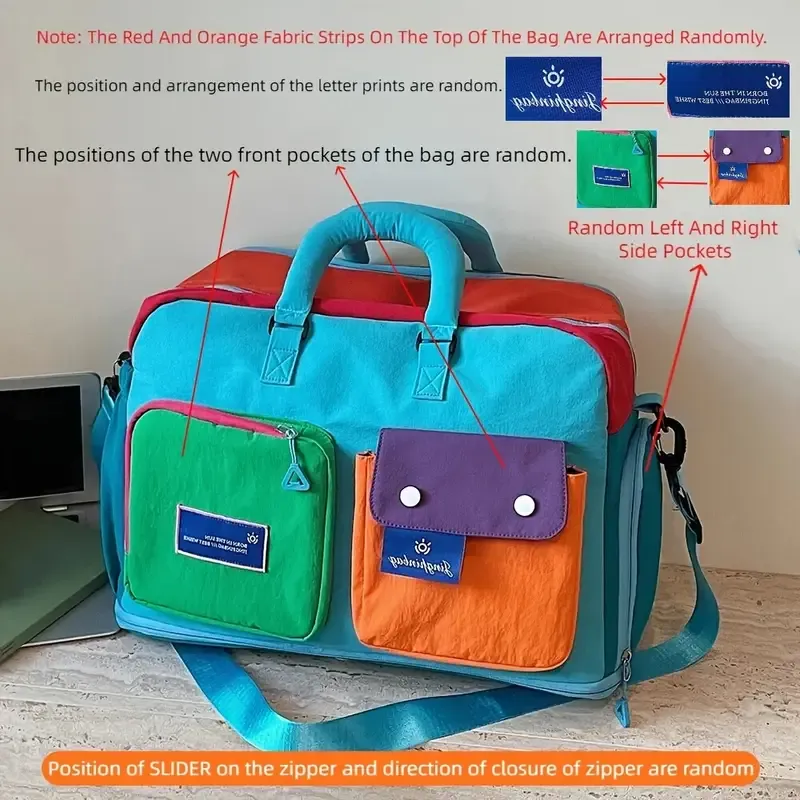 🌈 Color-Block Stitching Large Travel Duffel Bag | Multi-Functional Hand Luggage for Casual Trips/BLUE