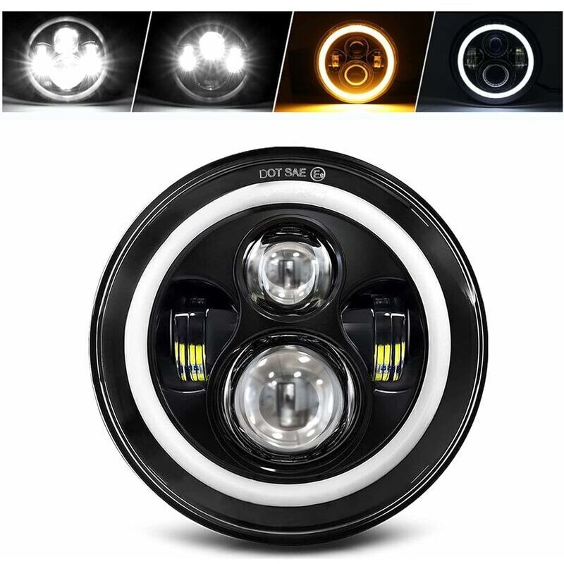 Inch Round LED Motorcycle Headlight White, 4 Lighting Modes