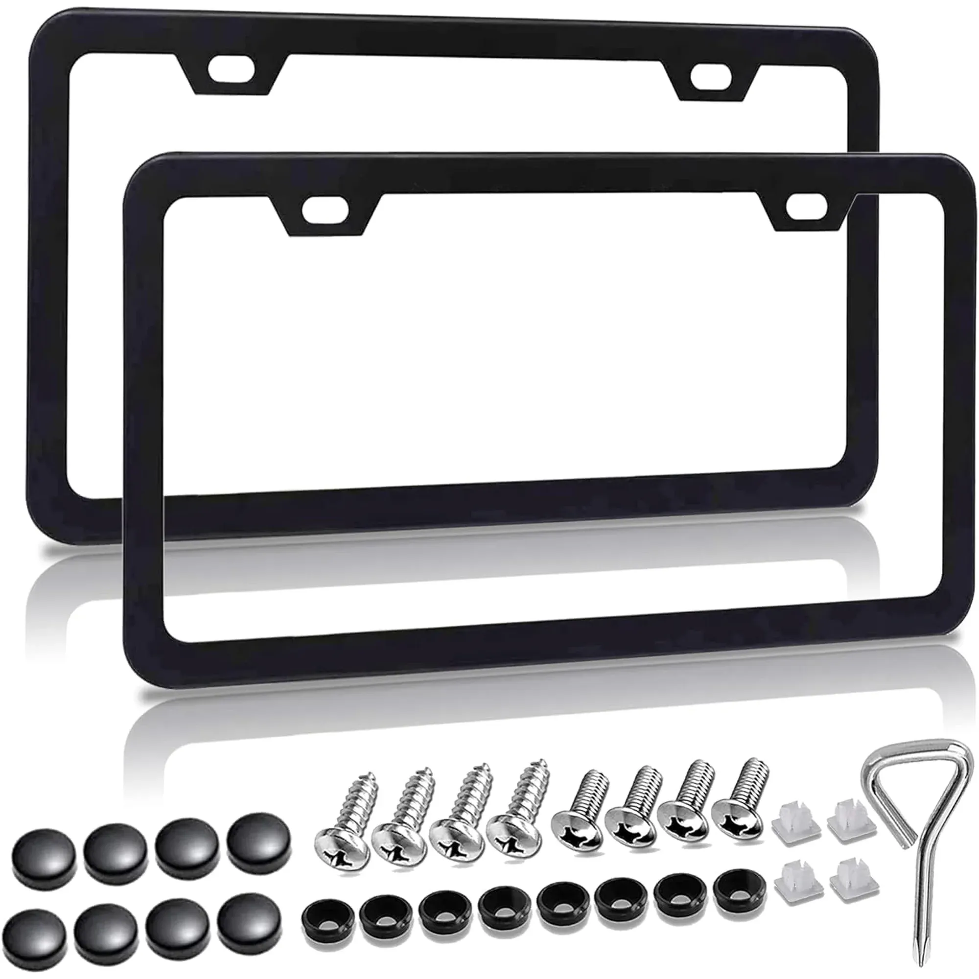 2 Pcs Matte Black License Plate Frames With Screw Caps, Rust Proof Aluminum Universal Frames for Cars and Trucks
