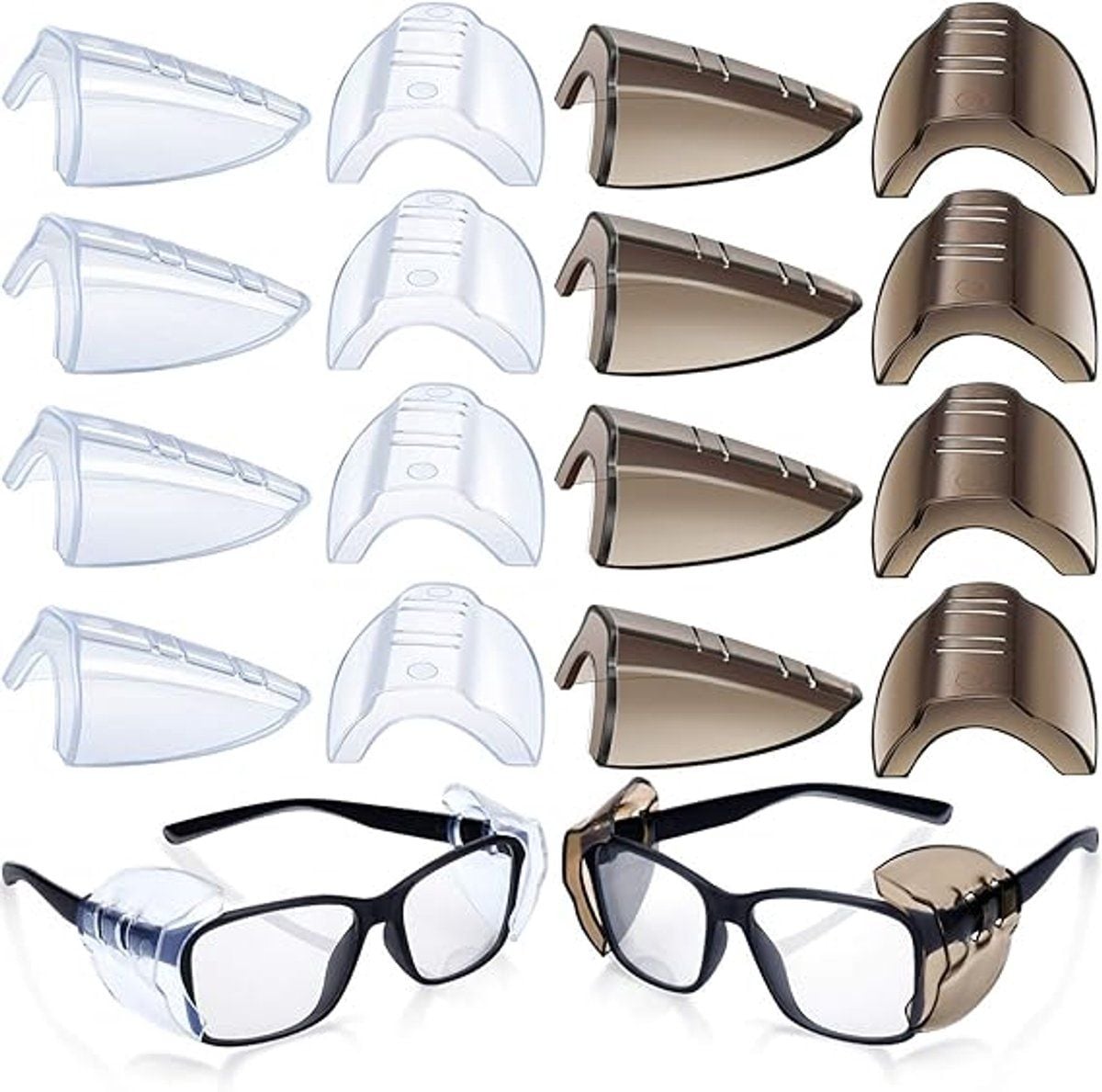 8 Pair Clear and Black Side Shields for Glasses, Universal for Small and Medium Frames