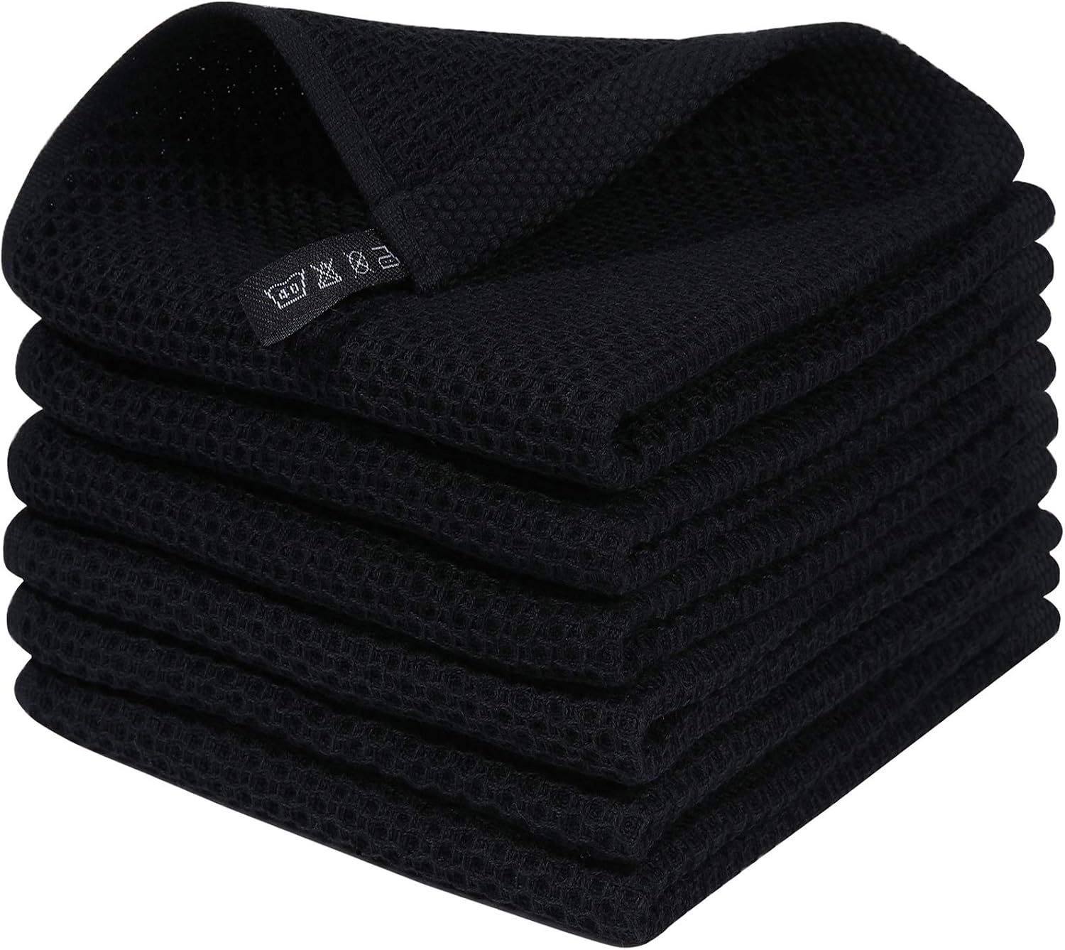 6 Piece Cotton Waffle Cloth Set Black, 30 x 30 cm
